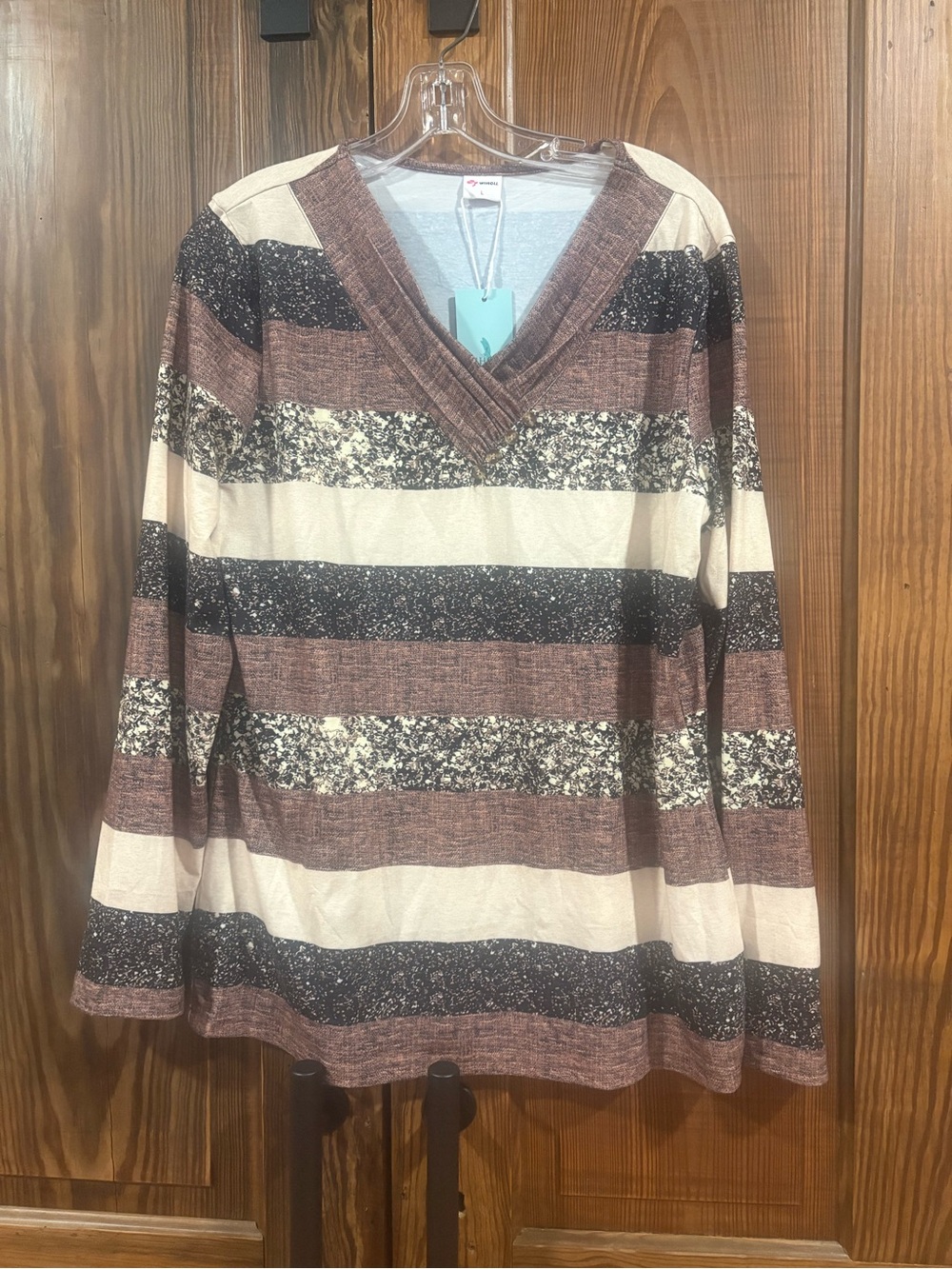 NWT Striped V-Neck Women's Shirt- Brown & Cream